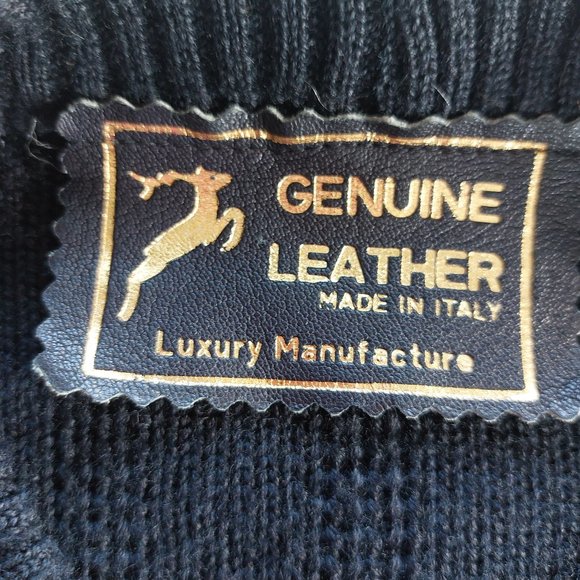 Vintage Italy Genuine Leather Men's Black Wool Knitted Sweater US-XXXL /EU-54 - Picture 4 of 9